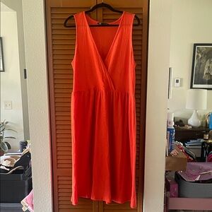 Sleeveless Orange Wrap Midi Dress - Unbranded